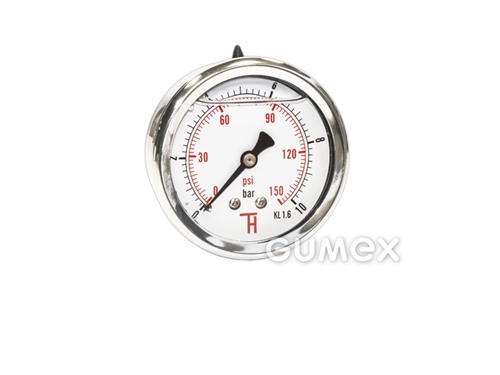 Glyzerin-Manometer mit dem Anschluss hinten, 63mm, Außengewinde G 1/4", 0-10bar, -40°C/+60°C, 